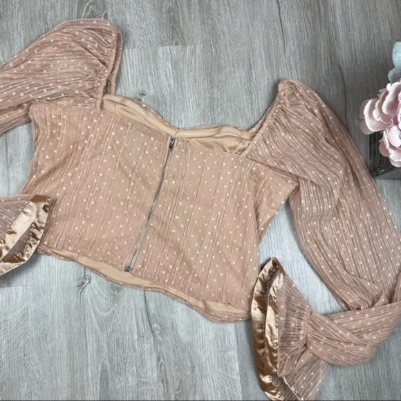 Nordstrom Love X Design PLEATED MESH TOP Cropped Zip Back Long Sleeve L - Picture 3 of 10